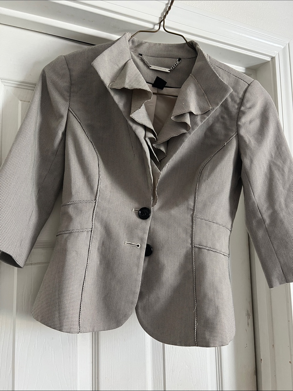 Women's Light Gray Ruffle-Collar Blazer
